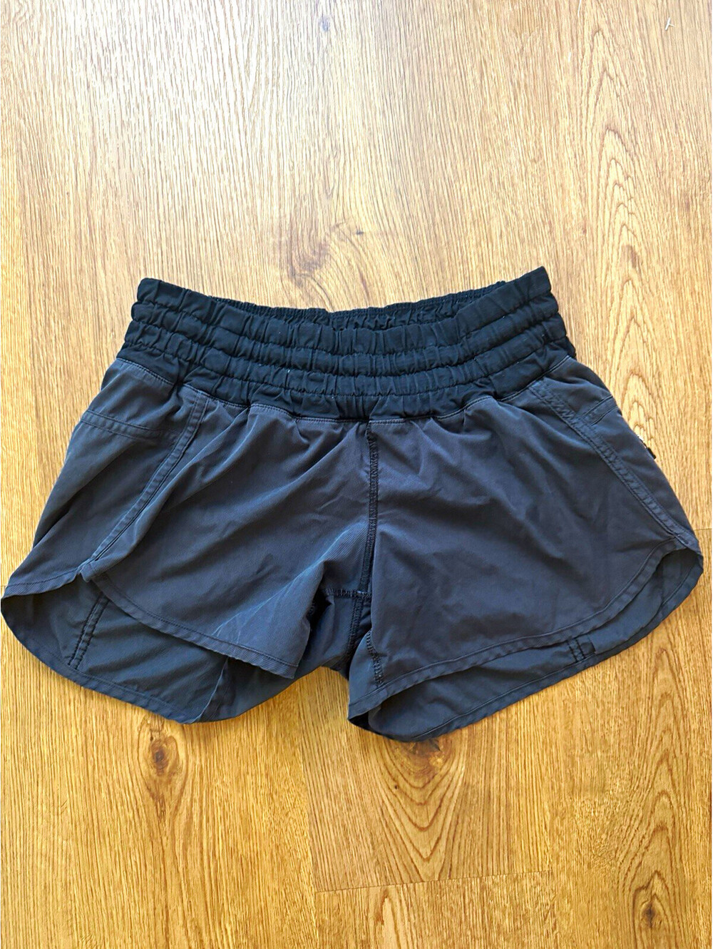 Lululemon Size 4 Black Running Shorts Wide Waistband Zip Pocket Athletic
